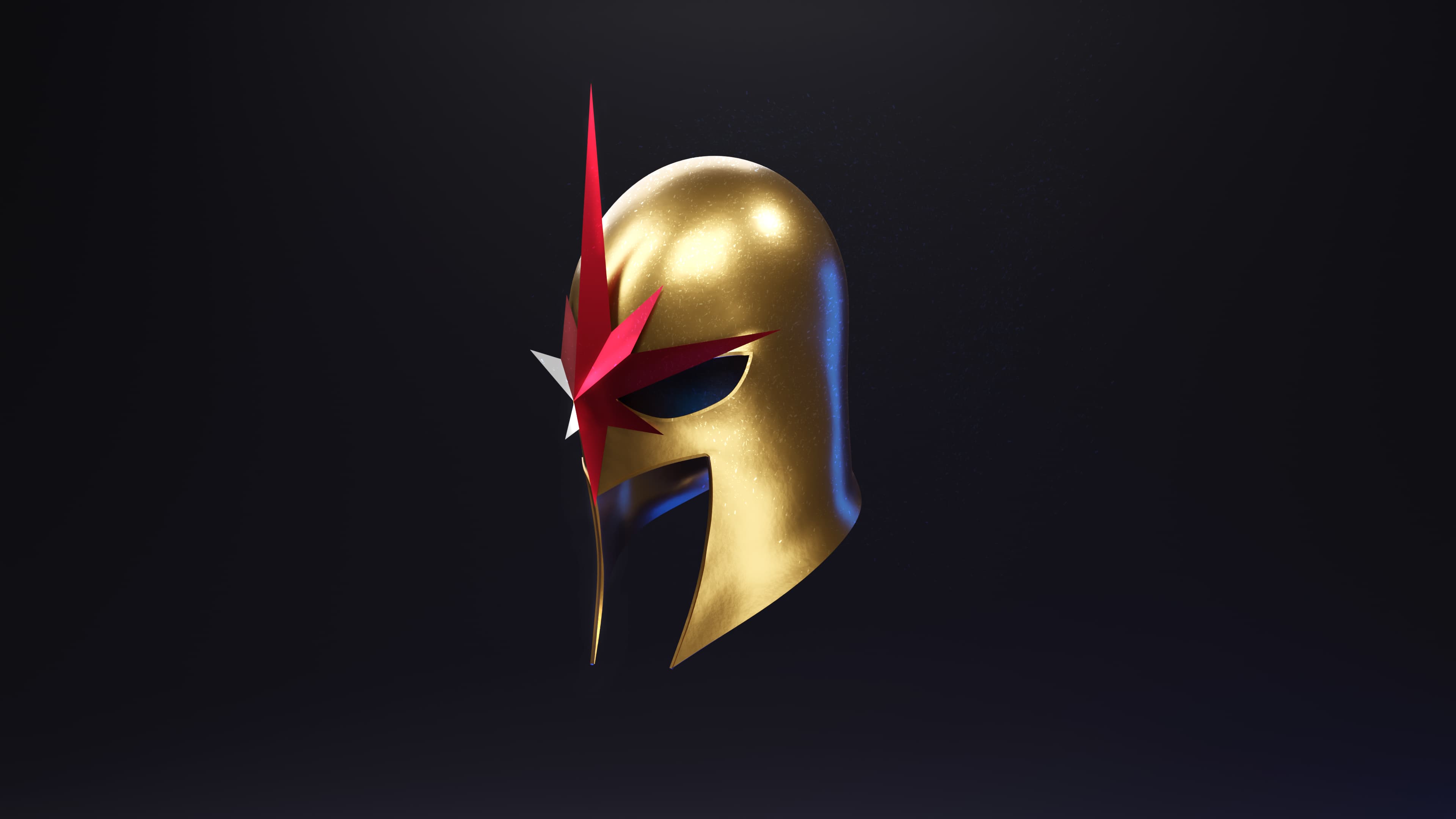 3D render of Nova's helmet, studio lighting, blue background